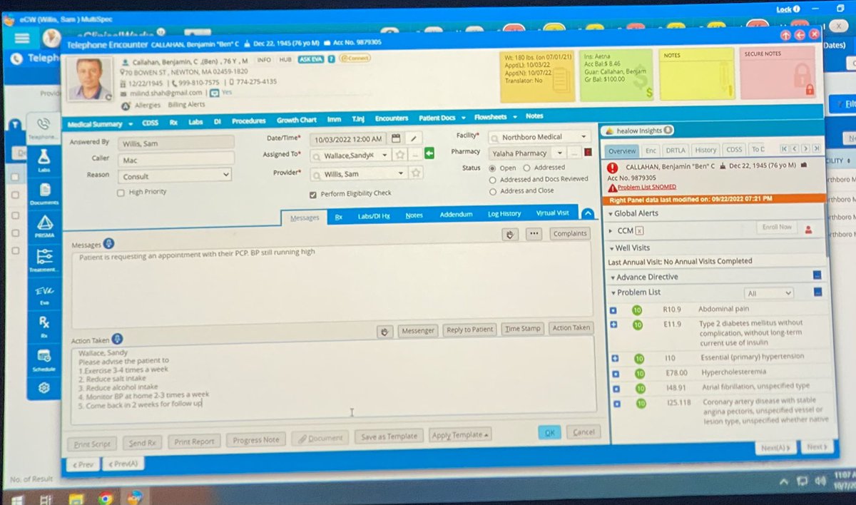 gcarlson's tweet photo. Yes! The floating toolbar is in the telephone encounter👍🏻👍🏻👍🏻 #eCWNC22 https://t.co/aGfz81mRbG