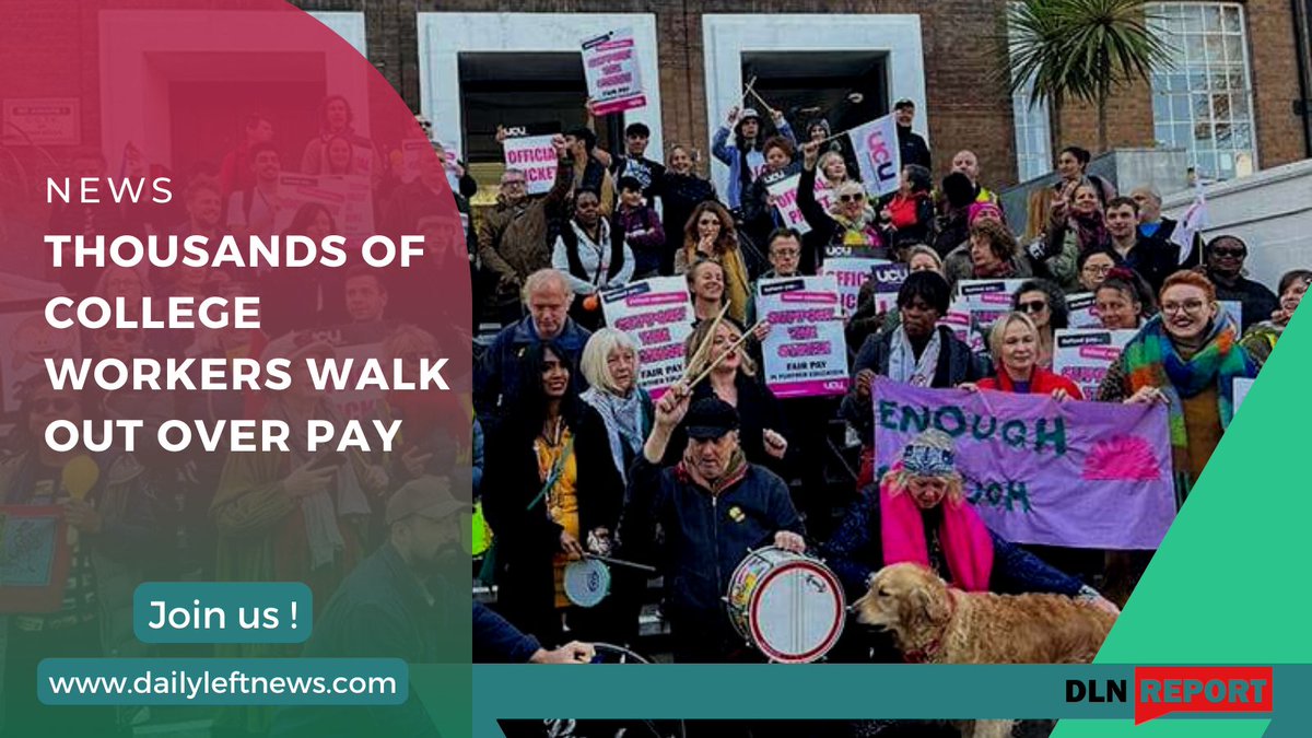 Menabde2000's tweet photo. Thousands of college workers across England launched a two-day #strike on Thursday to demand a pay rise. The UCU union members at 23 colleges plan to walk out again next Monday and Tuesday—and on 18, 19 and 20 October.  
Learn more:
⬇️
https://t.co/vfalXktxz8

#DailyLeftNews https://t.co/hvLRzQov0n