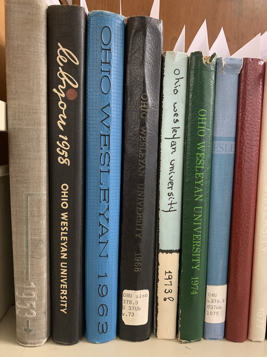 OWULibraries's tweet photo. Coming back to campus for Homecoming this weekend? Swing by the library if you want to take a look at our collection of old yearbooks! https://t.co/sM1x2bV2Em