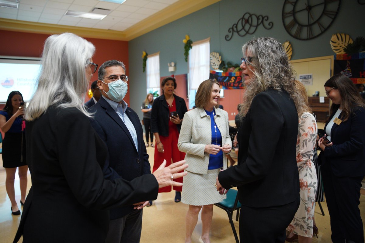 SecBecerra's tweet photo. At a Tampa senior center today w/ @USRepKCastor for the HHS #MiSaludImporta – Latino Health Tour. 

@POTUS' Inflation Reduction Act is a game changer for Latino seniors, with Latino Medicare beneficiaries being 2x as likely as white ones to forgo needed prescriptions due to cost. https://t.co/wa8JDqdOXa