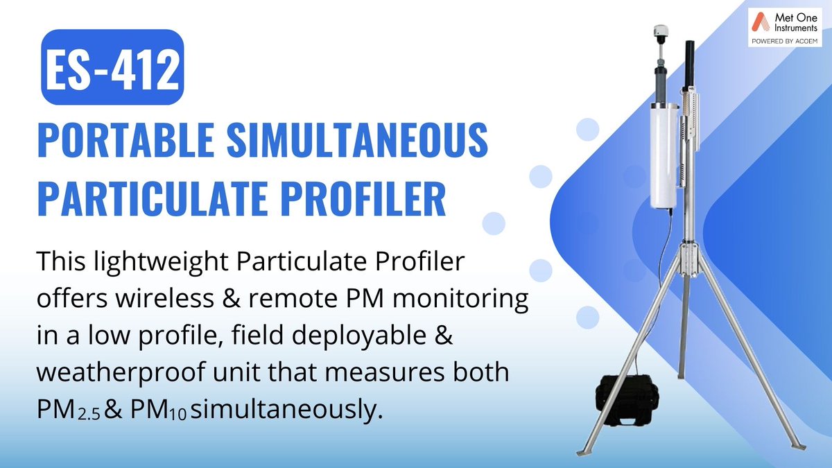 met_one's tweet image. Are you familiar w/Met One's ES-412 Portable Simultaneous #Particulate Profiler? If not, you should be! The ES-412 provides highly accurate, remote PM monitoring &amp;amp; day-to-day stability consistent with @EPA quality objectives. 

➡️ metone.com/products/es-41… 

#smartcities #IoT