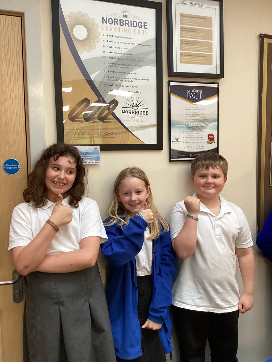 Three children have been awarded bands for following the Norbridge Learning Code. One bronze and two silver. Keep it up! #BeTheBestYouCanBe