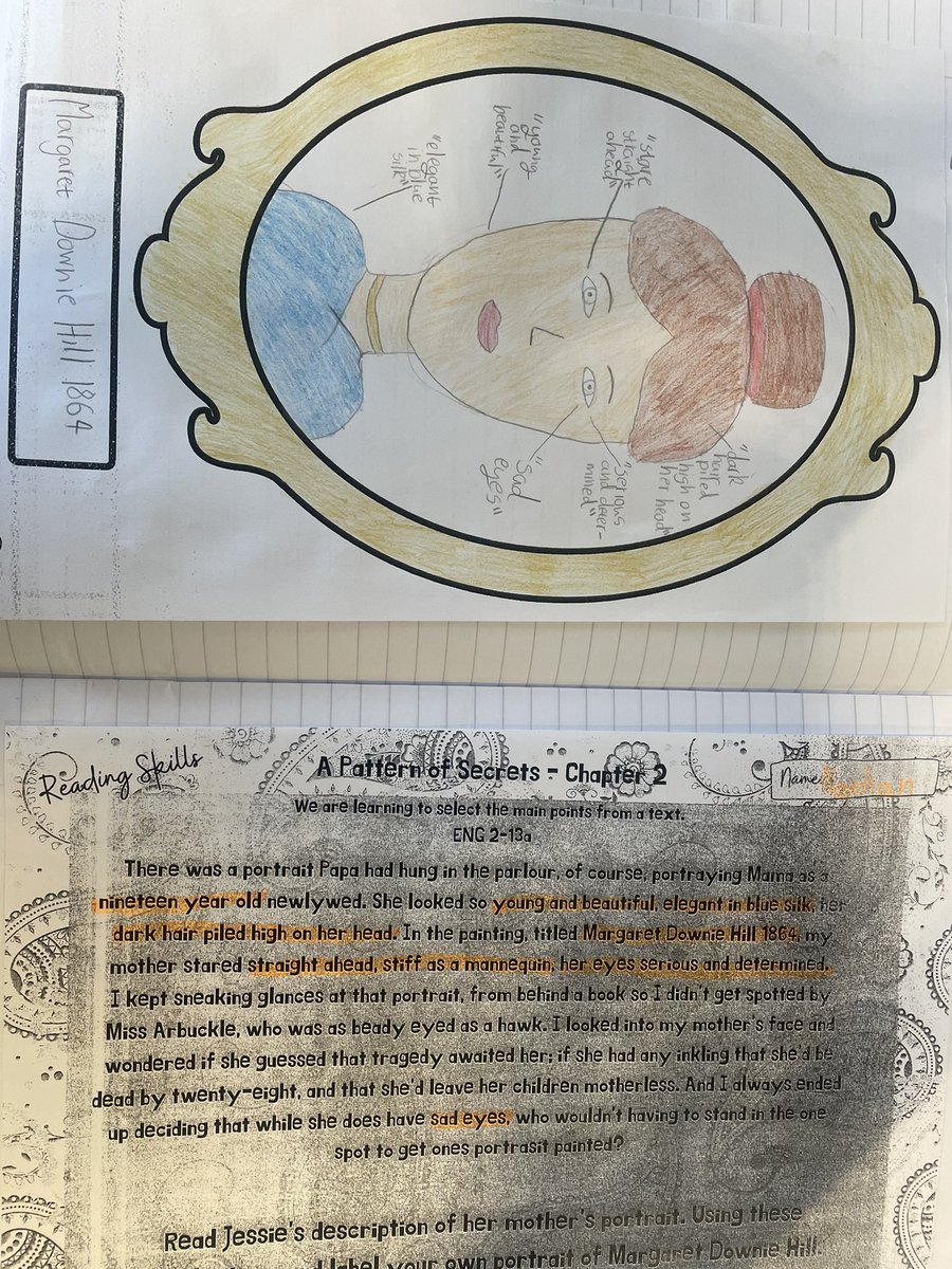 MissAnderson002's tweet photo. Primary 6 extracted the main points from an extract of our class novel “A Pattern of Secrets” and used the information to create an image 💜 📚 @ljlittleson #learningtolearn https://t.co/w9XFlwHPWi