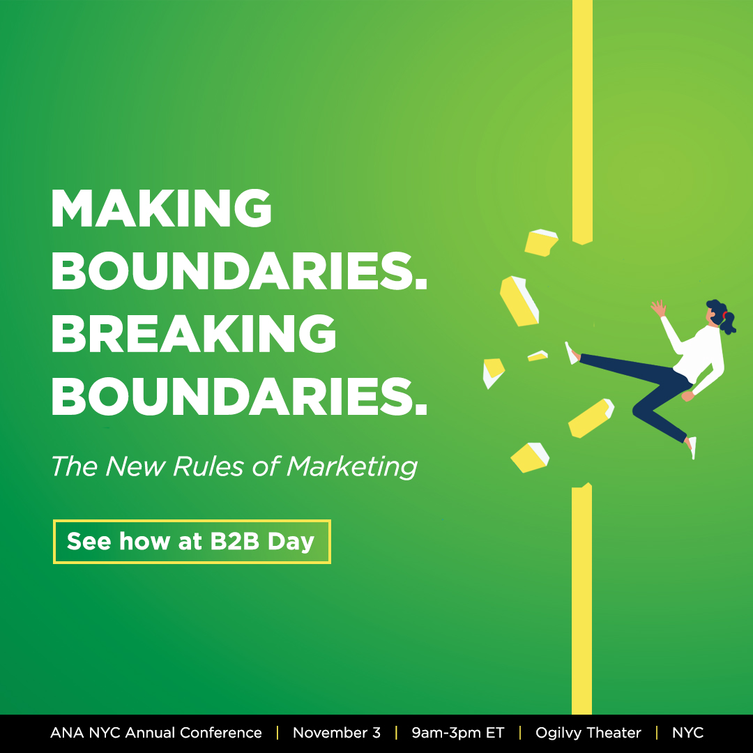 Every boundary in marketing seems to be in play. Creative ideas that shatter category norms. Customer interactions that are highly personal even as they respect privacy. Explore these boundaries and more at the ANA NYC Annual Conference. Register now: bit.ly/3fFl1AK