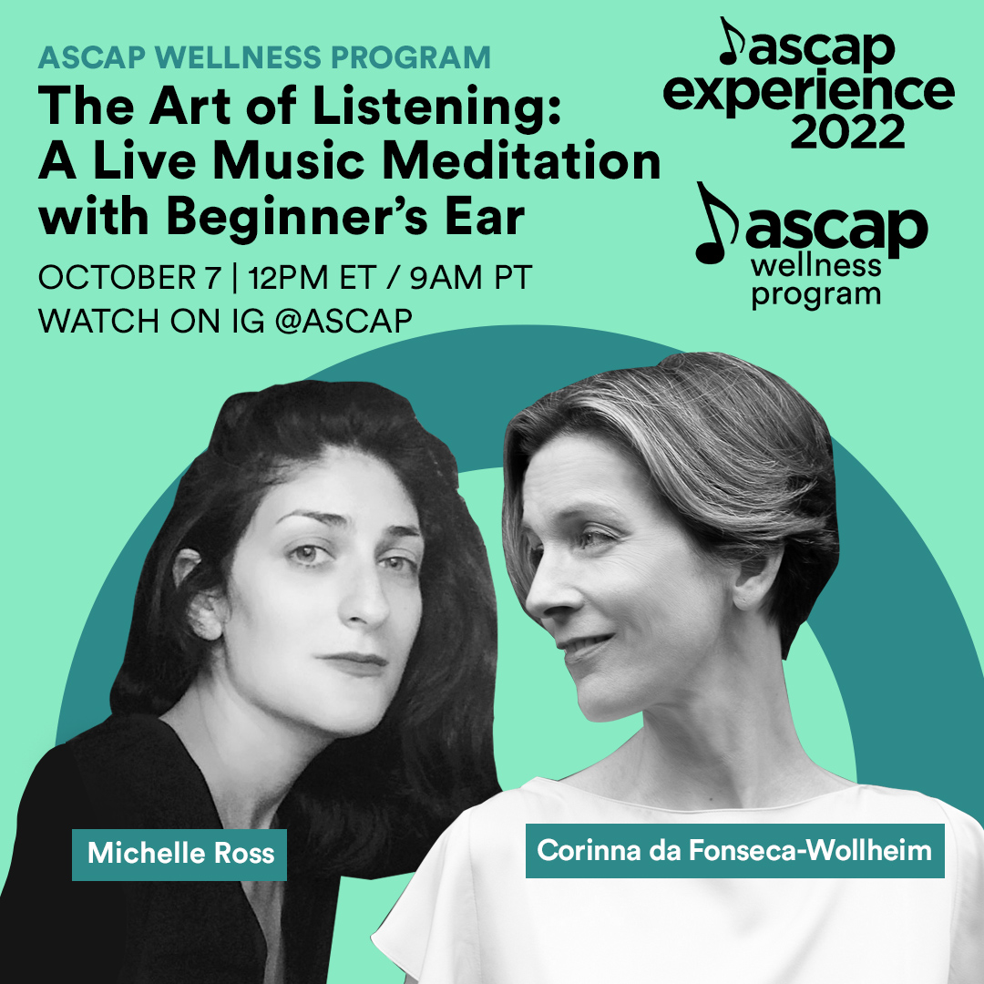 ASCAP's tweet photo. TODAY at 12PM ET/9AM PT! Need new ways to tap into some inner calm? We got you covered. 😌 Celebrate #WorldMentalHealthDay early with us at our live music meditation @ASCAP’S IG LIVE. #ASCAPExperience https://t.co/UIE3ERFFpP