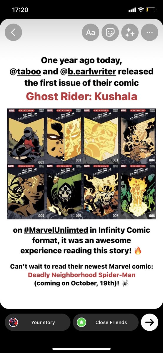 m_miznin's tweet photo. 𝐎𝐧𝐞 𝐲𝐞𝐚𝐫 𝐚𝐠𝐨 𝐭𝐨𝐝𝐚𝐲, @TabBep and @b_earlwriter released the first issue of their comic #GhostRider: #Kushala on @MarvelUnlimited in #InfinityComic format, it was an awesome experience reading this story! 🔥 https://t.co/xAbLHdddPw