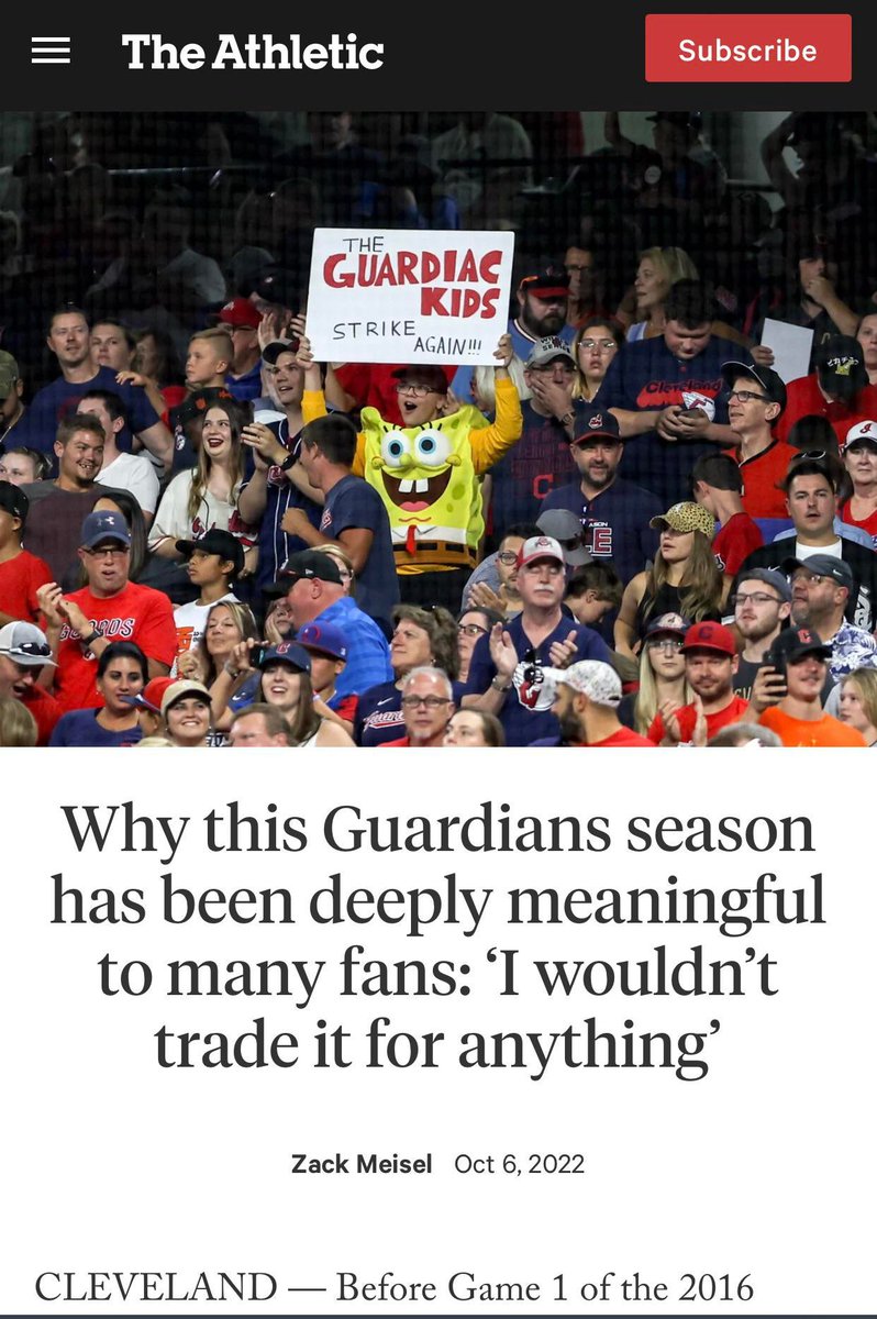 Wasn’t expecting to see myself on the cover of an Athletic article today, but here we are… 
 
https://t.co/BEGC0bWlHn
 
#Baseball #Cleveland #ClevelandGuardians #Guardians #MajorLeagueBaseball #MLB #MLBAmericanLeague #MLBAmericanLeagueCentral #Ohio https://t.co/qbkNuyzlaL