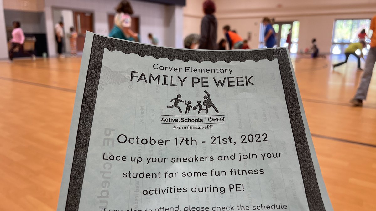 Family PE Week flyers are going home today, and our <a href="/CarverES_RH/">GWC Elementary</a> students are already super excited! <a href="/OPENPhysEd/">OPEN Phys Ed</a> <a href="/ActiveSchoolsUS/">Active Schools</a> #familieslovepe