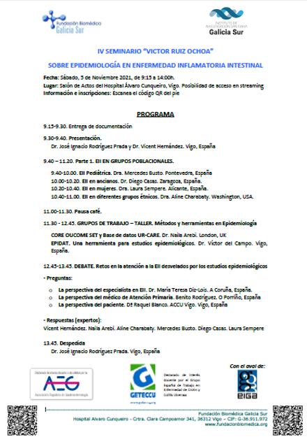 DigestivoVigo's tweet photo. Estábamos preparándolo con mucha ilusión y ya lo tenemos listo.

Por fin lo anunciamos📢📢📢
IV SEMINARIO "VICTOR RUIZ OCHOA" SOBRE EPIDEMIOLOGÍA DE ENFERMEDAD INFLAMATORIA INTESTINAL"

El 5 nov 2022, sábado.
Info e inscripciones 👇👇
https://t.co/5HSvumqGQa

@IISGaliciaSur https://t.co/zvsIbGgNBj