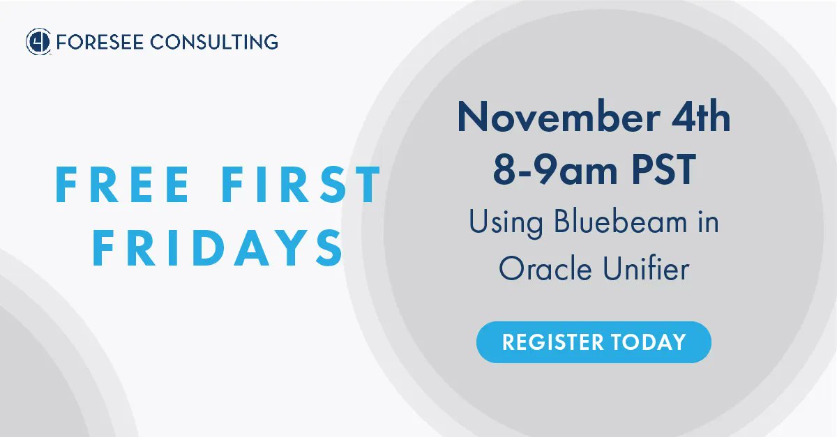 4CTeam's tweet photo. In our November Free First Friday, we will teach you how to leverage Bluebeam functionality to get the full value of @Oracle’s Unifier software.

Sign up today: https://t.co/ReNpKpYqyu 

#ForeseeConsulting #freefirstfriday #Unifier #Oracle #Utilities https://t.co/4RKGs7nwOc
