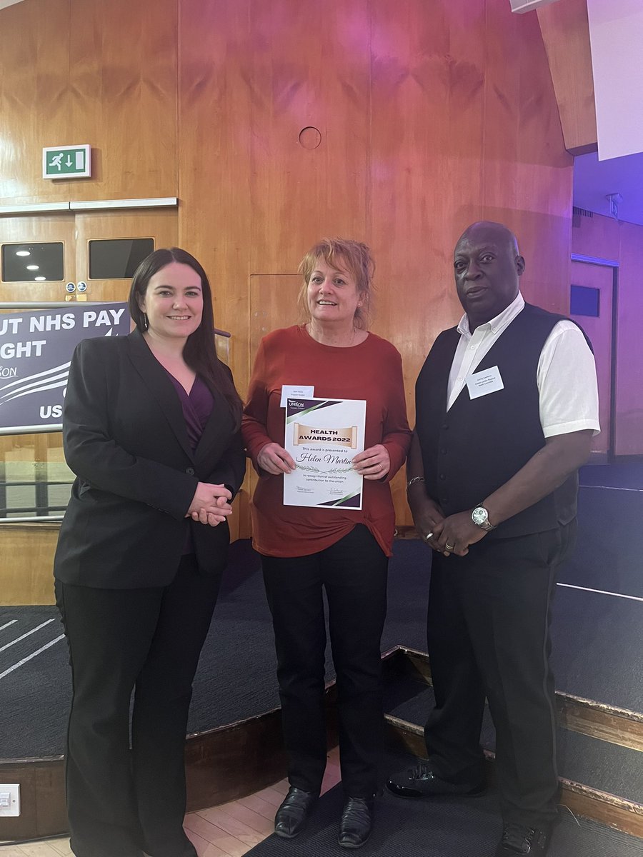 unisonglr's tweet photo. Time now for our Health Awards πFirst one goes to Helen Martin, for her outstanding contribution to the union. Helen has been an activist for 34 years. Well done Helen! #HTC22 https://t.co/ezCa2R6nCv
