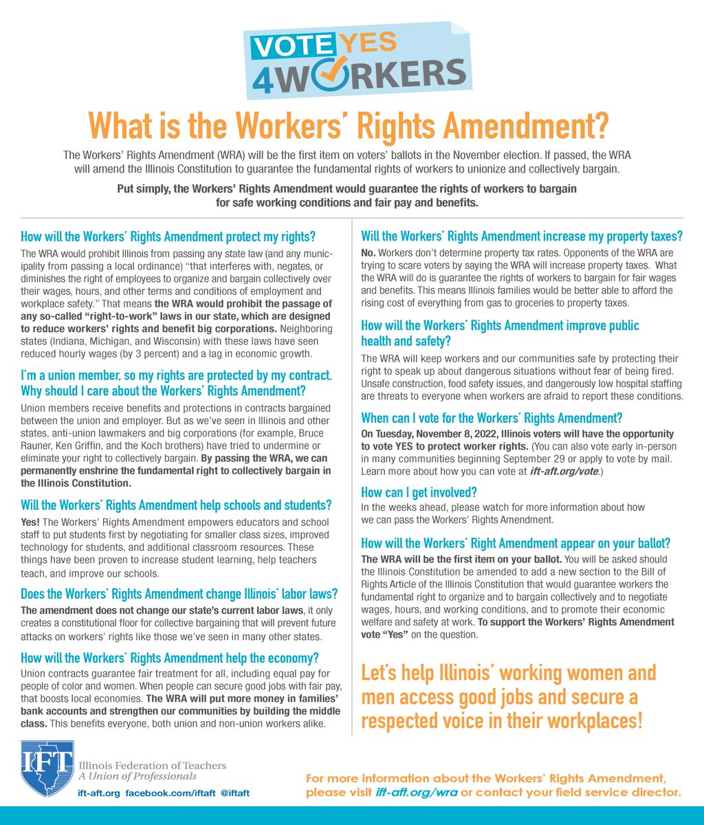 The Workers’ Rights Amendment would guarantee the rights of workers to bargain for safe working conditions and fair pay and benefits. Learn more with our FAQ ⬇️ and at ift-aft.org/wra.