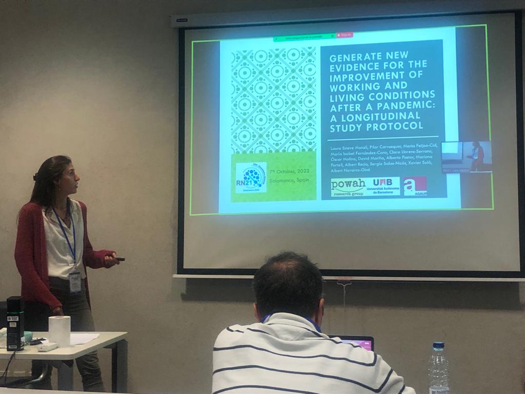 Nuestra compañera Laura Esteve-Matalí presentó en el congreso @RN21_Salamanca el protocolo de estudio para la monitorización de indicadores de organización del trabajo y salud para la mejora de las condiciones de trabajo y vida, proyecto compartido con <a href="/IETreball/">PERFIL INACTIU - Institut d'Estudis del Treball</a> entre otras.