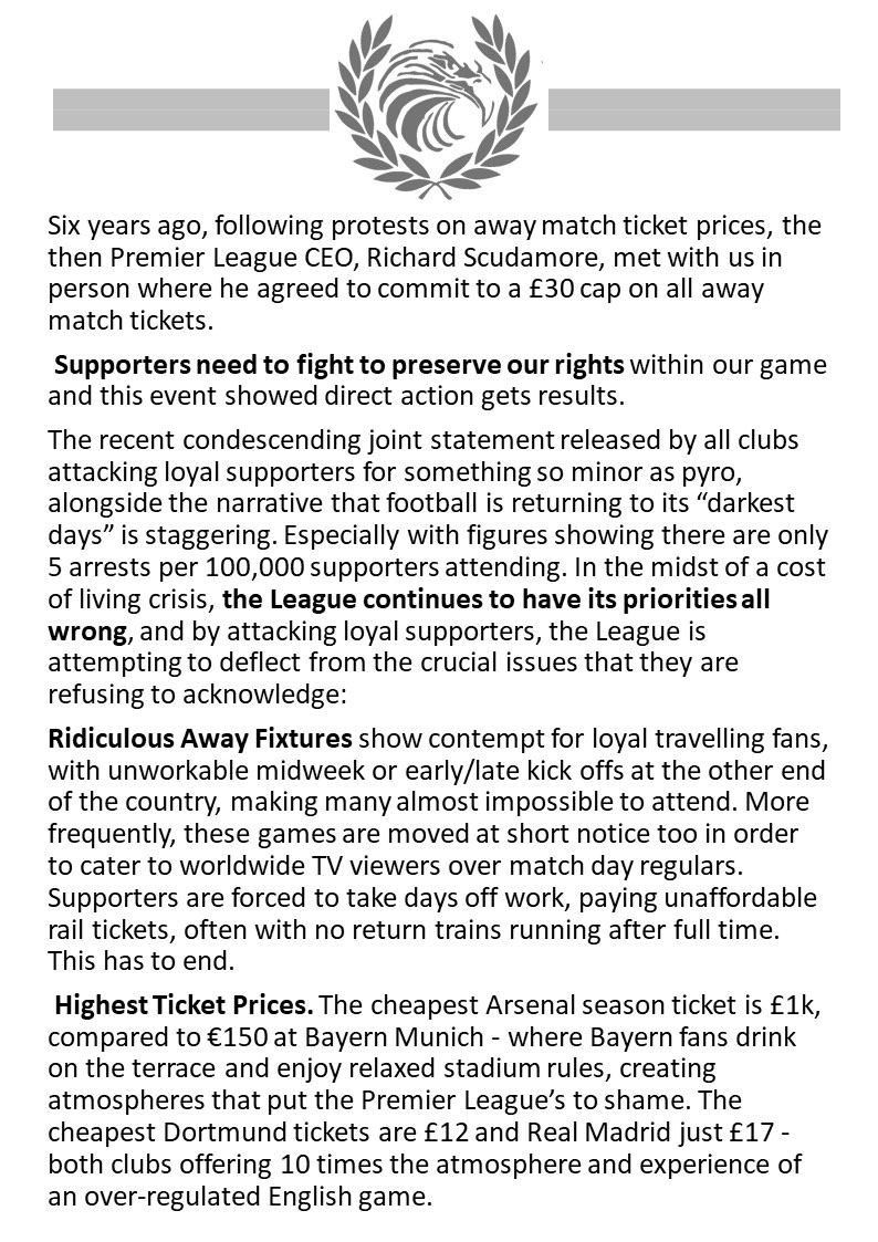 ultrascpfc's tweet photo. We are calling on the @premierleague to have fan representatives involved in decisions. Time for supporters to have a proper say in OUR game. #sayinourgame https://t.co/KFbeVmKcgD