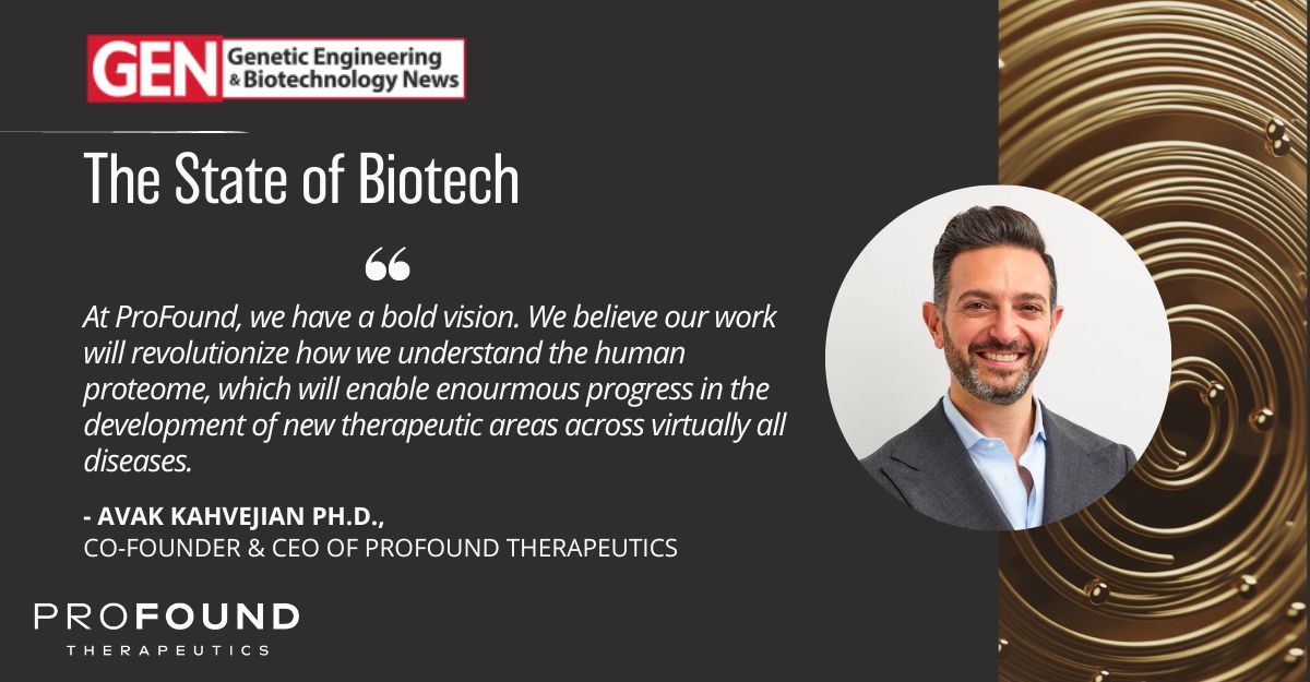 ProFoundTx (@profoundtx) on Twitter photo #ICYMI, our Founder & CEO, <a href="/AvakK/">Avak Kahvejian</a>, gave a presentation during the <a href="/GENbio/">Genetic Engineering & Biotechnology News</a> State of Biotech conference. Watch how we’re pioneering the discovery of the expanded #humanproteome: ow.ly/i3wf50L4wbM
#GenomicMedicine #FlagshipFounded #ICYMI, our Founder & CEO, <a href="/AvakK/">Avak Kahvejian</a>, gave a presentation during the <a href="/GENbio/">Genetic Engineering & Biotechnology News</a> State of Biotech conference. Watch how we’re pioneering the discovery of the expanded #humanproteome: ow.ly/i3wf50L4wbM
#GenomicMedicine #FlagshipFounded