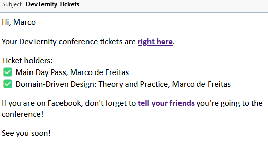 MarcolinoPT83's tweet photo. DevTernity here I go! 😊

Excited about it, panels look really good and compelling, and looking forward to the workshop with @jbogard 🤓

#devternity #ddd #workshop #softwaredevelopment https://t.co/DO05A6kcW4