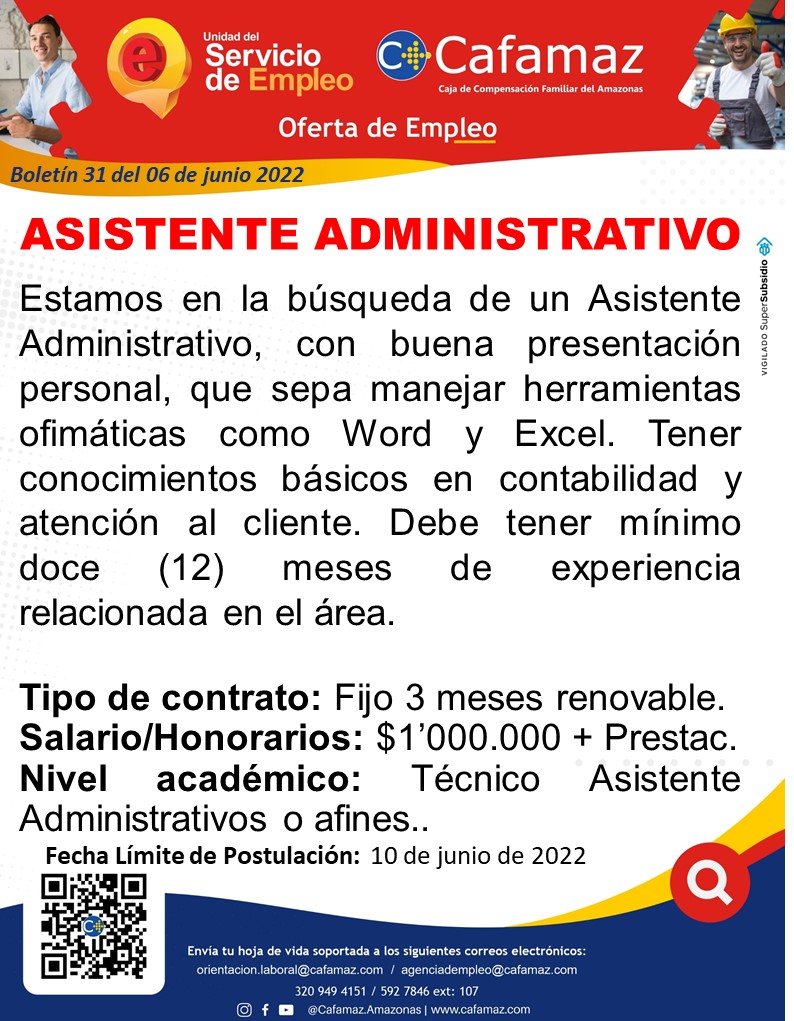 cafamaz's tweet photo. Conoce las vacantes disponibles y postúlate de acuerdo a tu perfil en la Agencia de Gestión y Colocación de Empleo Cafamaz

Consulta más en https://t.co/YZmRoa9Iaq

#OportunidadLaboral #TrabajoSiHay https://t.co/zvIOmfo5pB