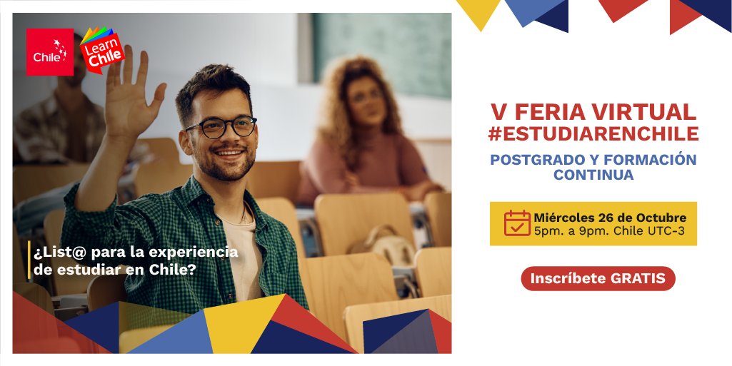 ¿Quieres estudiar en Chile? La V Feria Virtual Estudiar en Chile es una excelente oportunidad para conocer tipos de becas y las más innovadoras opciones académicas del país. Descubre más en: bit.ly/FeriaLCH