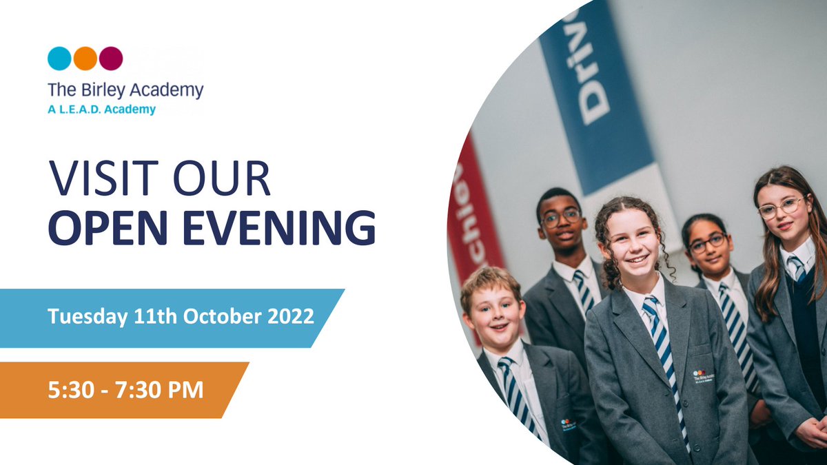 birleyacademy's tweet photo. Don't miss our Open Evening next Tuesday!

Come and visit us to take a tour of the school and meet our staff. For more information, contact our school office. https://t.co/rRVDScS4Ai