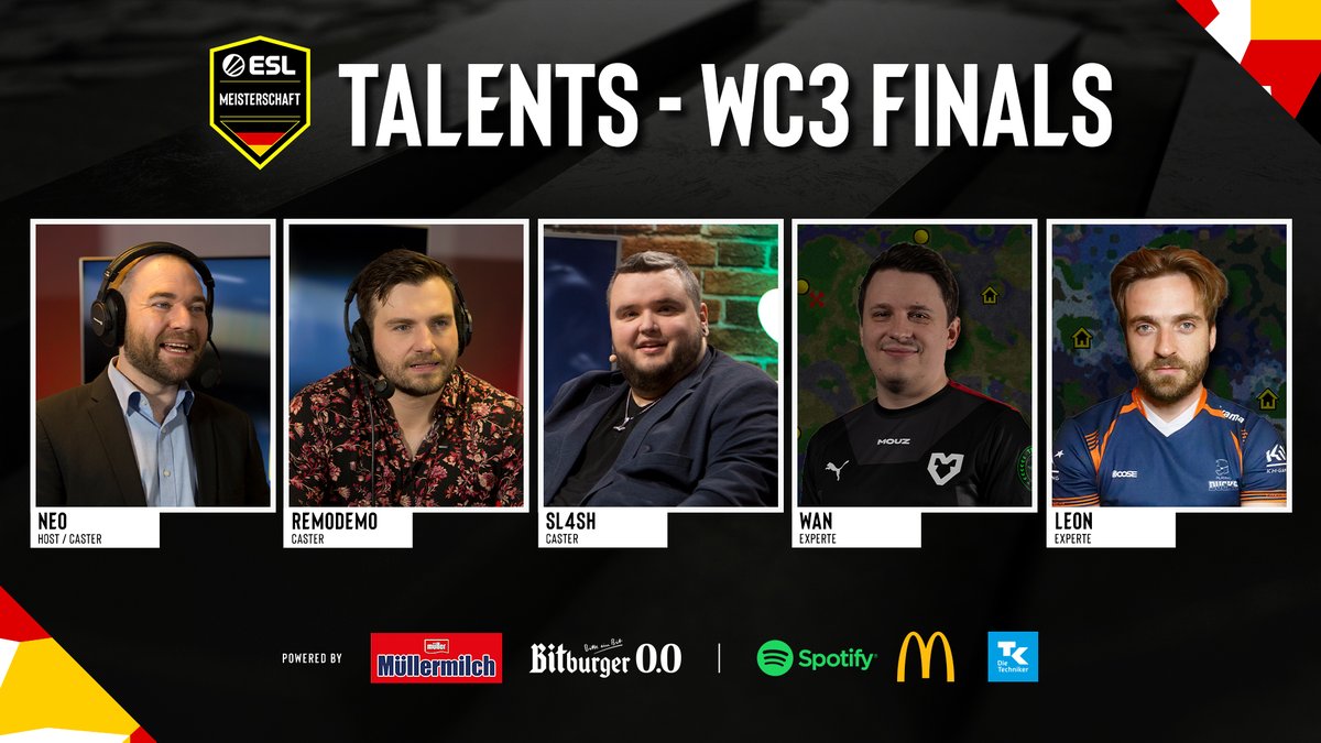 ESL Germany (@eslgermany) on Twitter photo In 2 Wochen stehen die #Warcraft3 Finals an. 🔥
Zeit für unser Talent Announcement! 🙌
Freut euch auf:
🎤 <a href="/JannesOfficial/">Jannes Tjarks</a>
🎙️ <a href="/remodemo/">remodemo</a>
🎙️ <a href="/DonSl4sH/">Marcel Sl4sH Reiske</a>
👨💼 <a href="/WaNV77/">WaN</a>
👨💼 Leon
📅 22.10.2022
📺 twitch.tv/Back2Warcraft
#ESLMeisterschaft In 2 Wochen stehen die #Warcraft3 Finals an. 🔥
Zeit für unser Talent Announcement! 🙌
Freut euch auf:
🎤 <a href="/JannesOfficial/">Jannes Tjarks</a>
🎙️ <a href="/remodemo/">remodemo</a>
🎙️ <a href="/DonSl4sH/">Marcel Sl4sH Reiske</a>
👨💼 <a href="/WaNV77/">WaN</a>
👨💼 Leon
📅 22.10.2022
📺 twitch.tv/Back2Warcraft
#ESLMeisterschaft