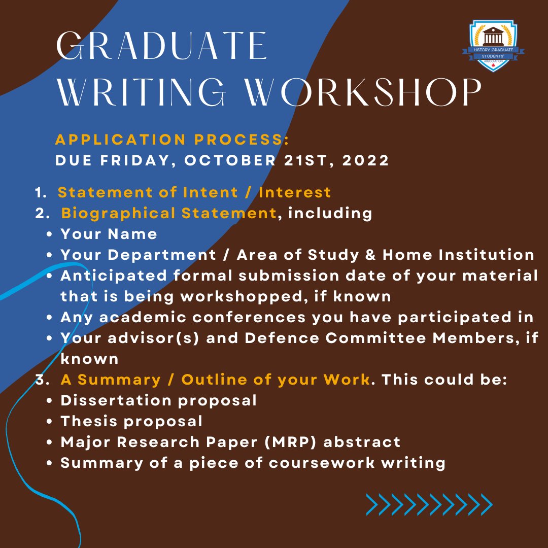 umhgsa's tweet photo. Have a piece of graduate or honours undergraduate writing in history (or a history-related field) that you want to work on?

Workshop your writing with your peers and faculty members at the HGSA's Graduate Writing Workshop.

Questions can be directed to hgsa@umanitoba.ca. https://t.co/jJMwYs5xE8