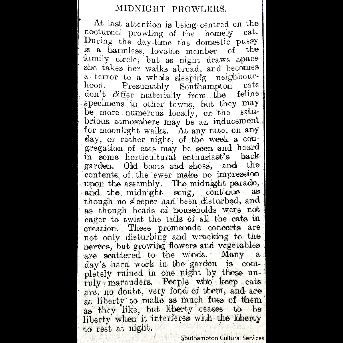 In September 1926, #Southampton inhabitants were being kept awake by groups of cats roaming the streets at night! #SotonAfterDark #Cats #1920s