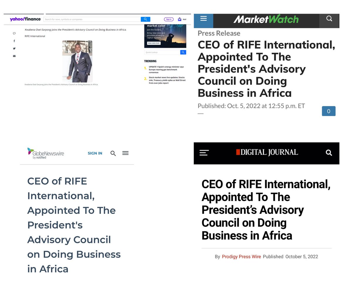 rifeintl's tweet photo. @kwabenaosarpong , the founder and CEO of @rifeintl, was appointed by U.S Secretary of Commerce @GinaRaimondo  to join the President's Advisory Council on Doing Business in Africa (PAC-DBIA) on July 14, 2022, for a two-year term. 
https://t.co/Hci1H7T50c https://t.co/YboyPSWnhF