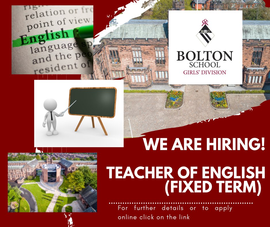 We are hiring!  We are currently looking for a Teacher of English (Fixed Term) to cover a period of maternity leave in the Girls’ Division Senior School.

Please click here to apply:  bit.ly/3Mee3i2
 
#hiring  #boltonjobs  #recruitment  #English  #teacher