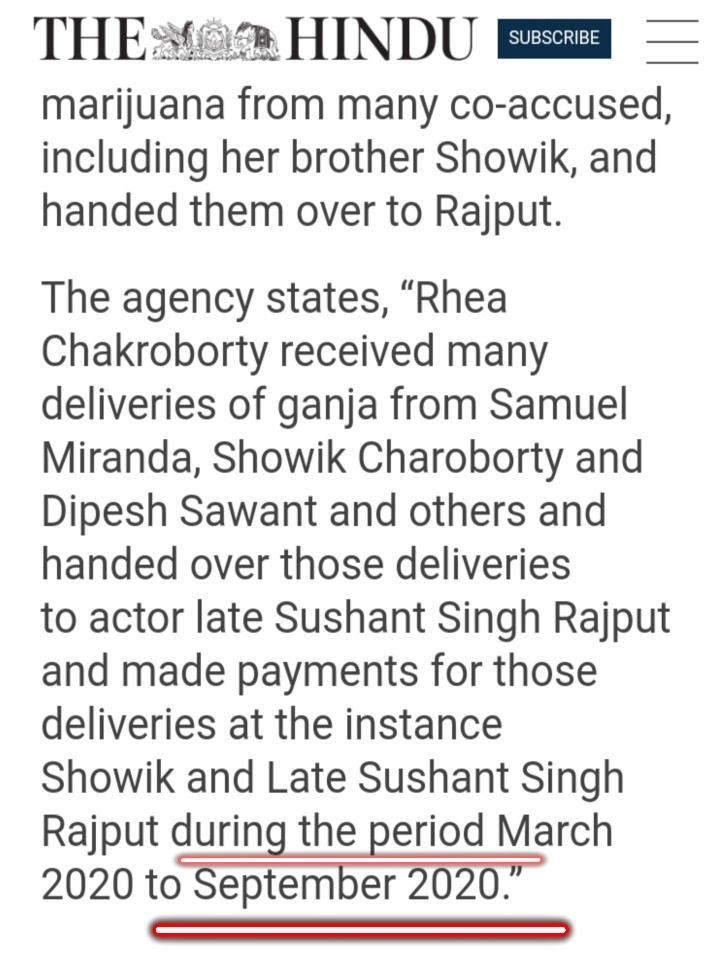 Kumbhkaran se aage CBI (@ssrstan4ever) on Twitter photo Sushant died on 14th June 2020 & <a href="/dg_ncb/">Director General NCB</a> states that he bought drugs & paid for it from March to Sept 2020. Great investigation by agencies 🤣 <a href="/narcoticsbureau/">NCB INDIA</a> <a href="/satyaprad1/">ѕαtчα prαdhαnसत्य नारायण प्रधान ସତ୍ୟ ପ୍ରଧାନ</a> <a href="/DoPTGoI/">DoPT</a> <a href="/IPS_Association/">IPS Association</a> @copsview <a href="/arjunrammeghwal/">Arjun Ram Meghwal</a>
CBI DutyBound 2Report SSRCase Sushant died on 14th June 2020 & <a href="/dg_ncb/">Director General NCB</a> states that he bought drugs & paid for it from March to Sept 2020. Great investigation by agencies 🤣 <a href="/narcoticsbureau/">NCB INDIA</a> <a href="/satyaprad1/">ѕαtчα prαdhαnसत्य नारायण प्रधान ସତ୍ୟ ପ୍ରଧାନ</a> <a href="/DoPTGoI/">DoPT</a> <a href="/IPS_Association/">IPS Association</a> @copsview <a href="/arjunrammeghwal/">Arjun Ram Meghwal</a>
CBI DutyBound 2Report SSRCase