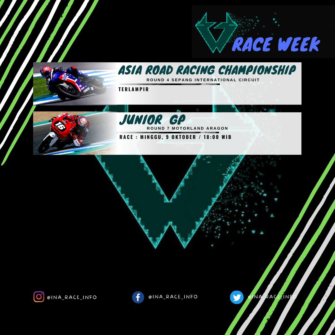 InaRaceInfo1's tweet photo. Berikut jadwal balap pekan ini, cek ALT untuk info trmpat nonton balap #f1 #f1mania #wsbk #nascarplayoffs #supercarschampionship #intercontinentalgtchallenge #gtworldcham #gt4america #tcrsouthamerica #vln #nls #euronascar #gtamerica #arrc #juniorgp  #raceweek #balapindo #balap https://t.co/aiW4AYGoH3