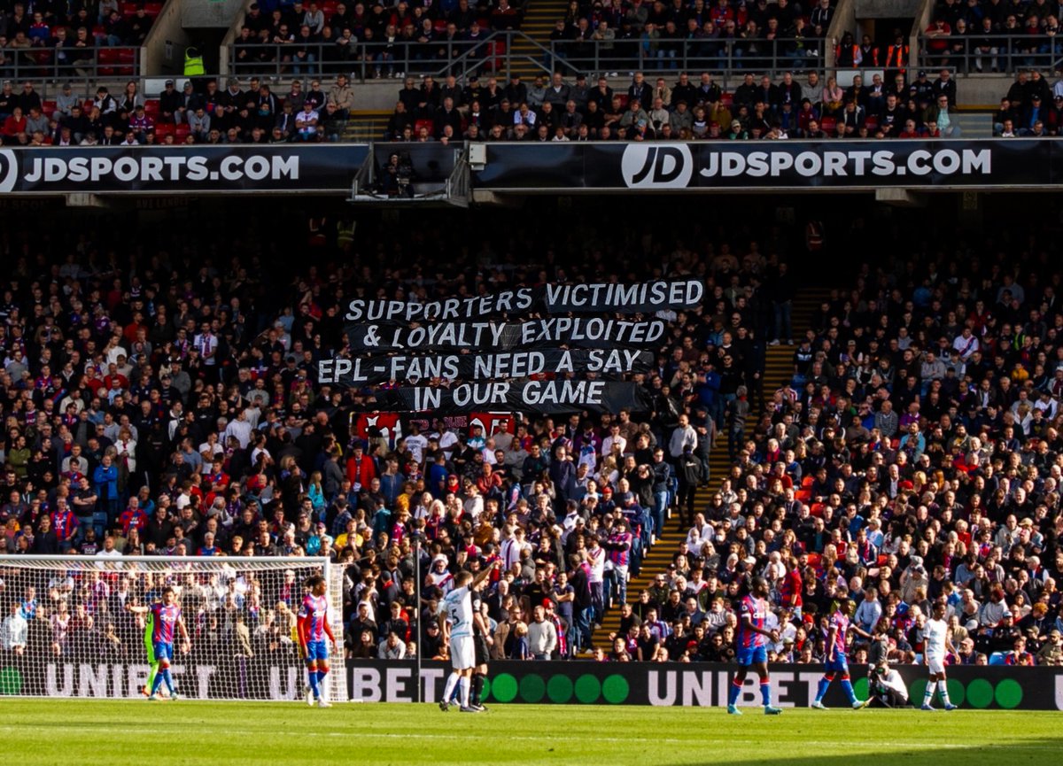 ultrascpfc's tweet photo. We are calling on the @premierleague to have fan representatives involved in decisions. Time for supporters to have a proper say in OUR game. #sayinourgame https://t.co/KFbeVmKcgD