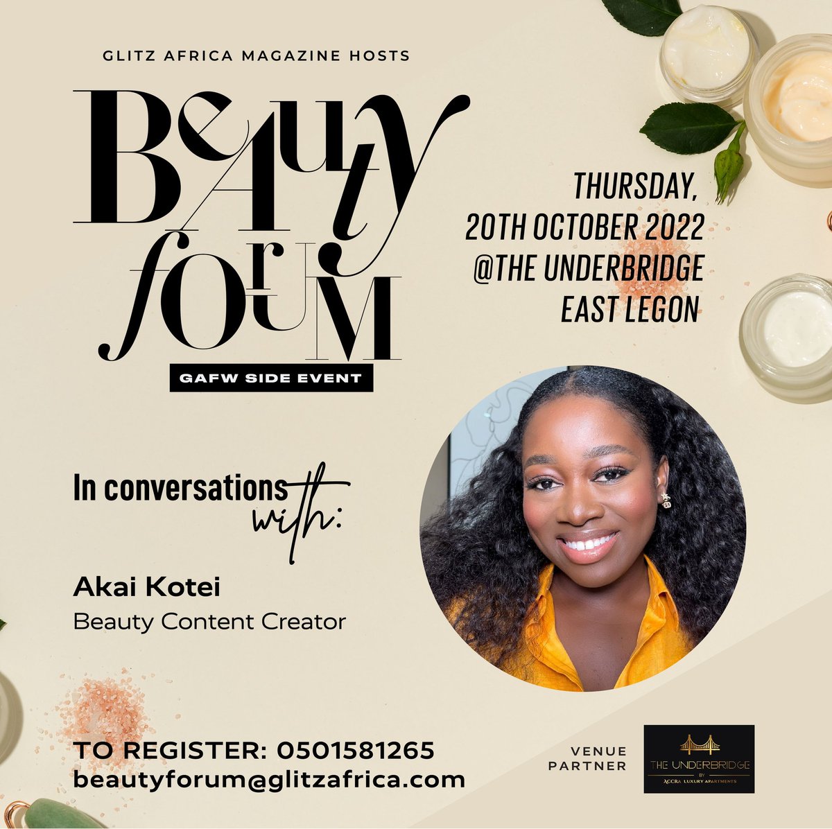 glitzafricafwk's tweet photo. Glitz Africa Fashion Week 2022
Creativity &amp; Sustainability 

Beauty Forum

In conversations with @akaikotei
Venue: @the_underbridge
Date: Thursday 20th October, 2022

_
#GAFW #GlitzAfrica #FashionWeek #Style #design #ss23 #creativity #sustainability #theunderbridge https://t.co/kX0Mk1gEbQ