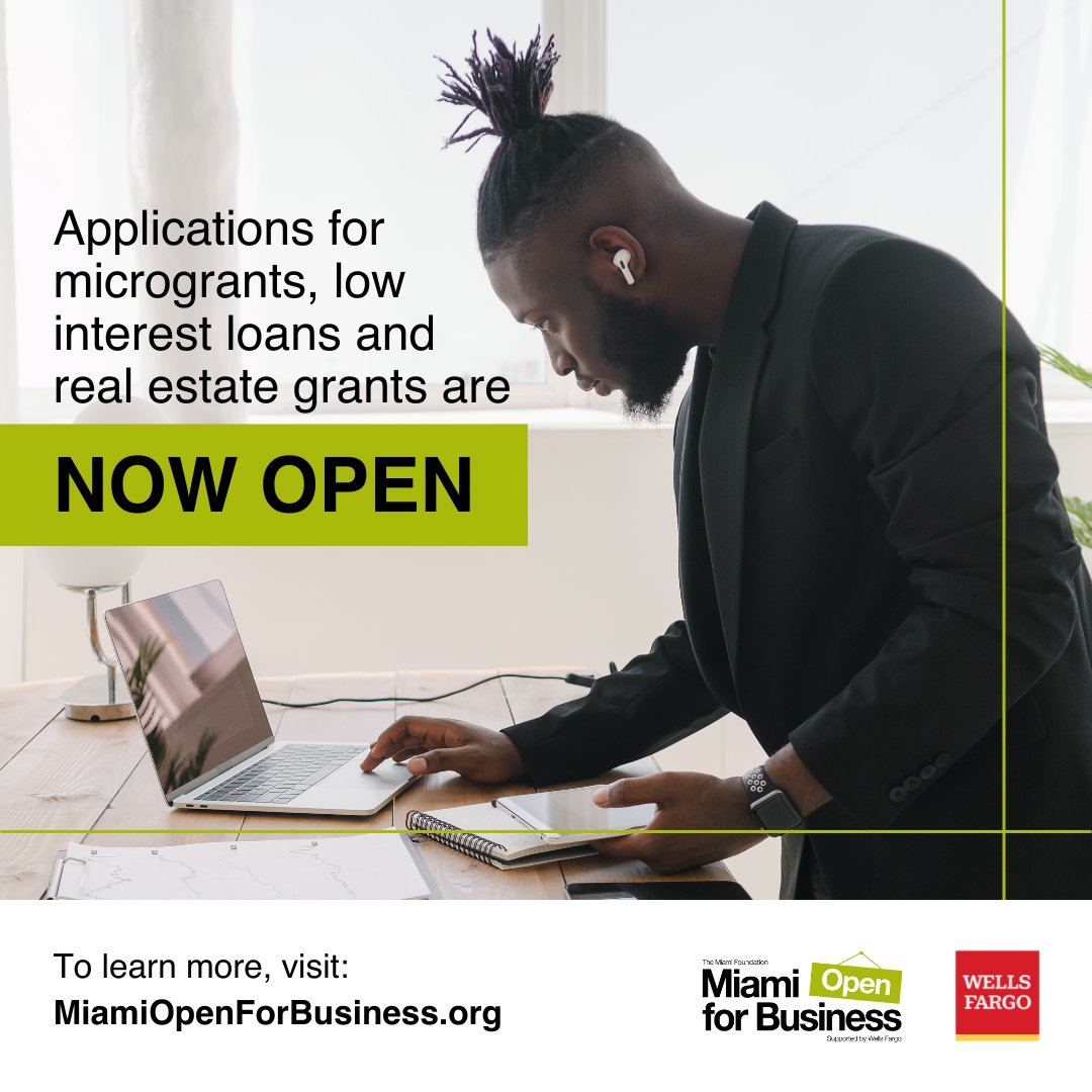 Happy to be on the Board of the <a href="/MiamiFoundation/">The Miami Foundation</a> Open for Business program. Today the program is accepting applications for both grants and loans to support our amazing small business community and nonprofits in Miami-Dade County. For more information: ​miamifoundation.org/miamiopenforbu…