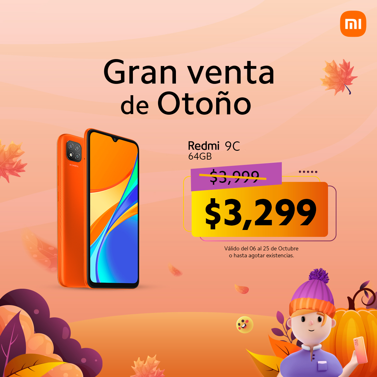 XiaomiMexico's tweet photo. La triple cámara del #Redmi9C con IA harán de tus fotografías las mejores. Cómpralo en la #GranVentaDeOtoñoXiaomi y llévatelo por un precio asombro en tu tienda más cercana. https://t.co/da3CG4HWpD