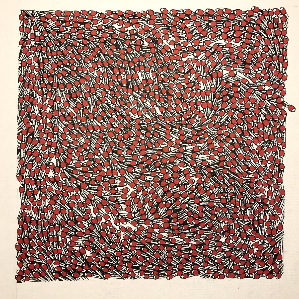 New drawing. Time to put some ice on my claw. Ahhhh Matchsticks No. 22. 20x20 inches. Acrylic paint pen on canvas. 

For more visit walkoffhot.com

#drawingoftheday #draweveryday #denver #denverart #denverartist #matchsticks #matchbookcollector #illustration #patterns