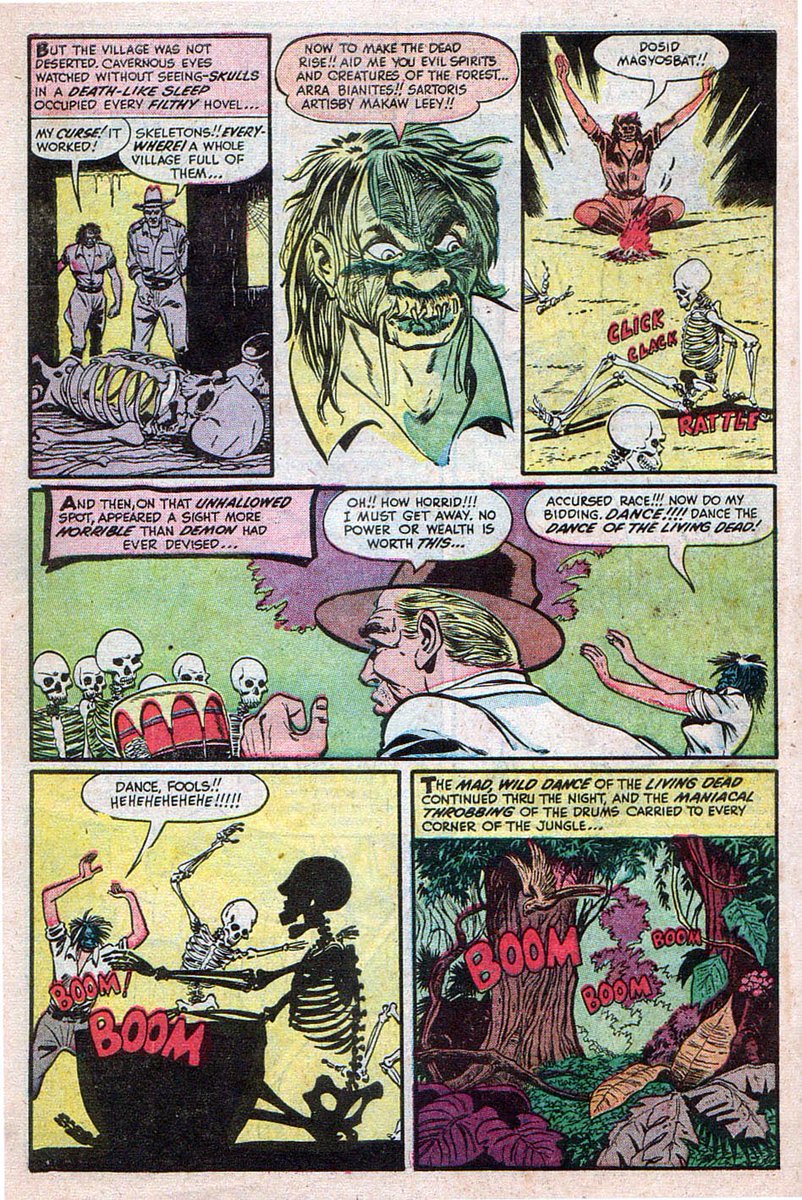 Hoganmag's tweet photo. Pre-Code horror: "The Shrunken Skull" p. 6, from Chamber of Chills #5 (February 1952). Thanks to @zestybagatelles for the sourcing correctionโI got my shrunken head comics stories mixed up! #HalloweenProblems https://t.co/EARUa4e7JO
