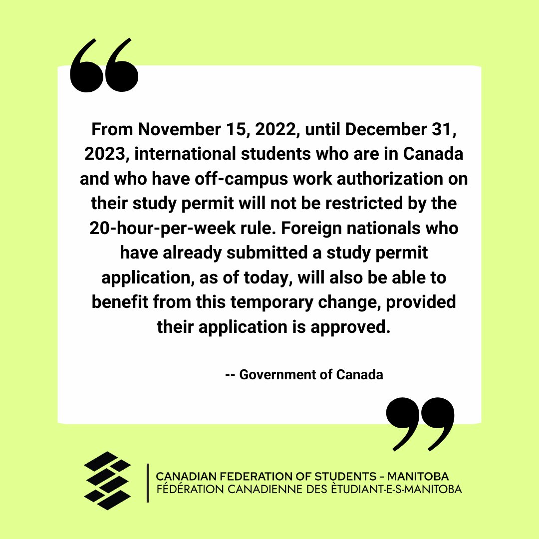BREAKING NEWS! International students will see a temporary lift of the 20hr/wk work cap 🎉 we will continue to advocate for international students rights and will strive to see this be a permanent measure through our continued advocacy! #studentsunited canada.ca/en/immigration…