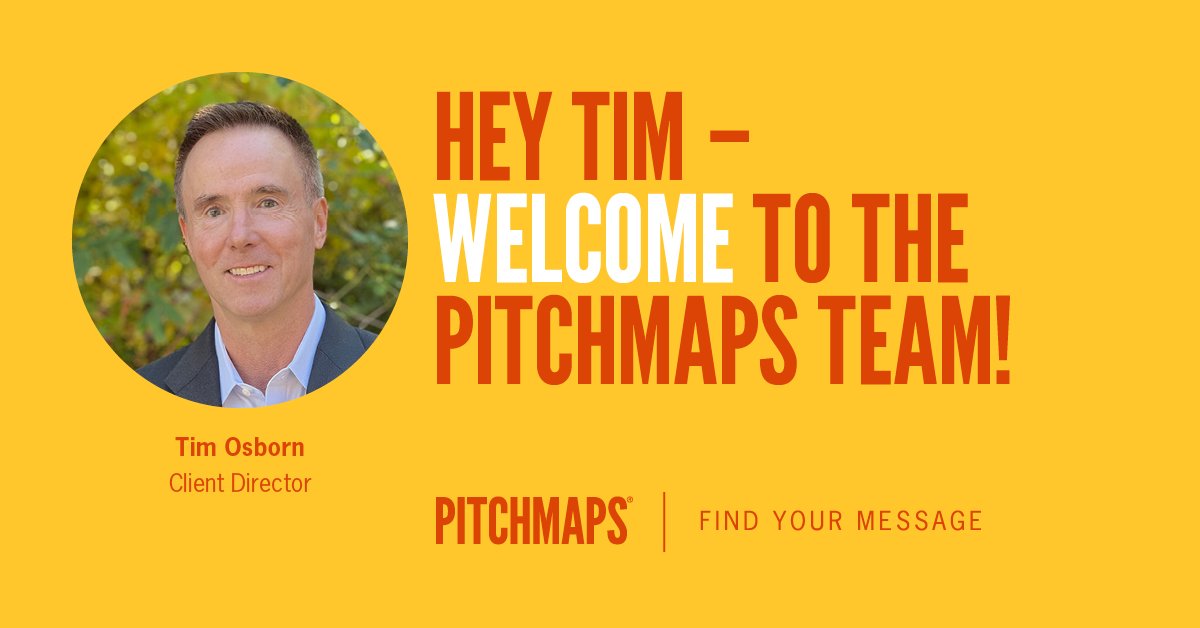 PitchMaps's tweet photo. Big welcome to Tim Osborn who’s joining the PitchMaps team as Client Director! Tim, we’re so glad you’re here and are really excited to be working together with you. #PitchMaps #FindYourMessage https://t.co/Off1DufYKn