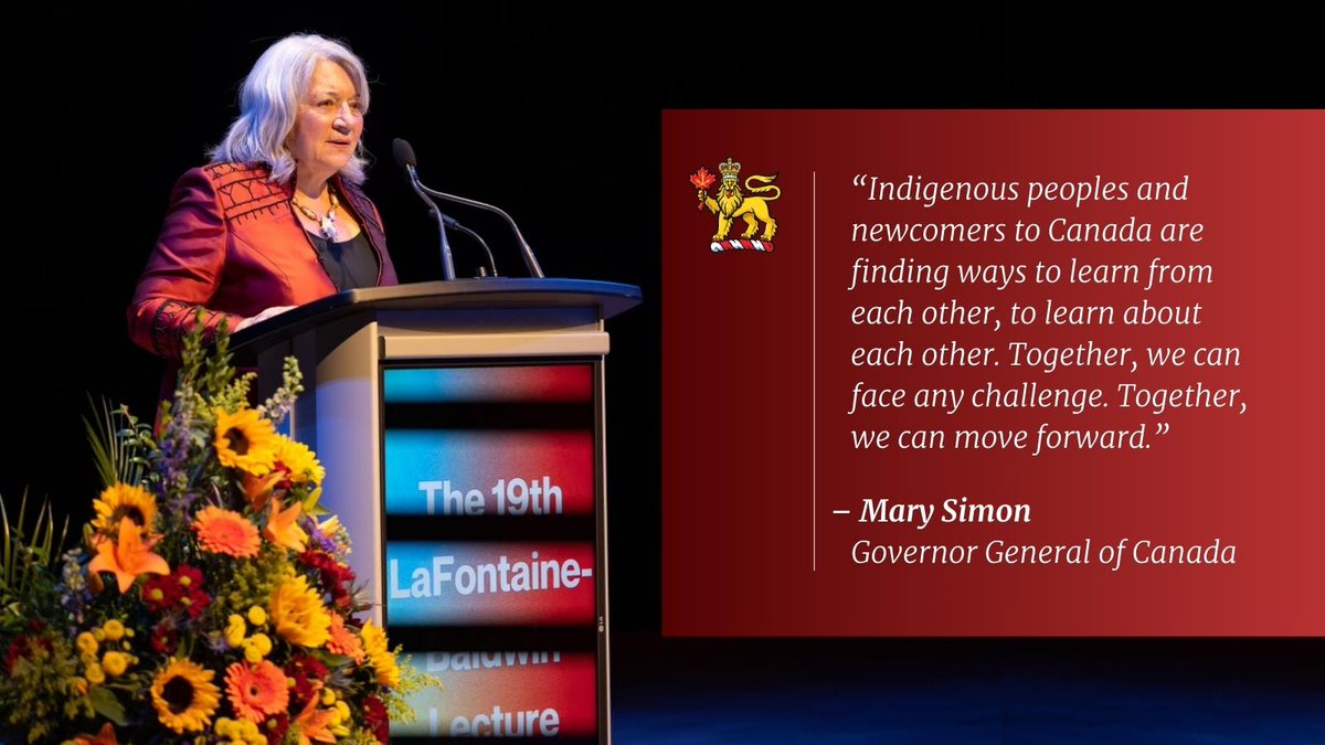 GGCanada's tweet photo. Last night, #GGSimon delivered the 19th annual LaFontaine-Baldwin Lecture, which explored how newcomers to Canada can participate in and better understand reconciliation.

To read her full remarks, visit: https://t.co/9vULbcDUZ1 https://t.co/Fvpm12uRGb