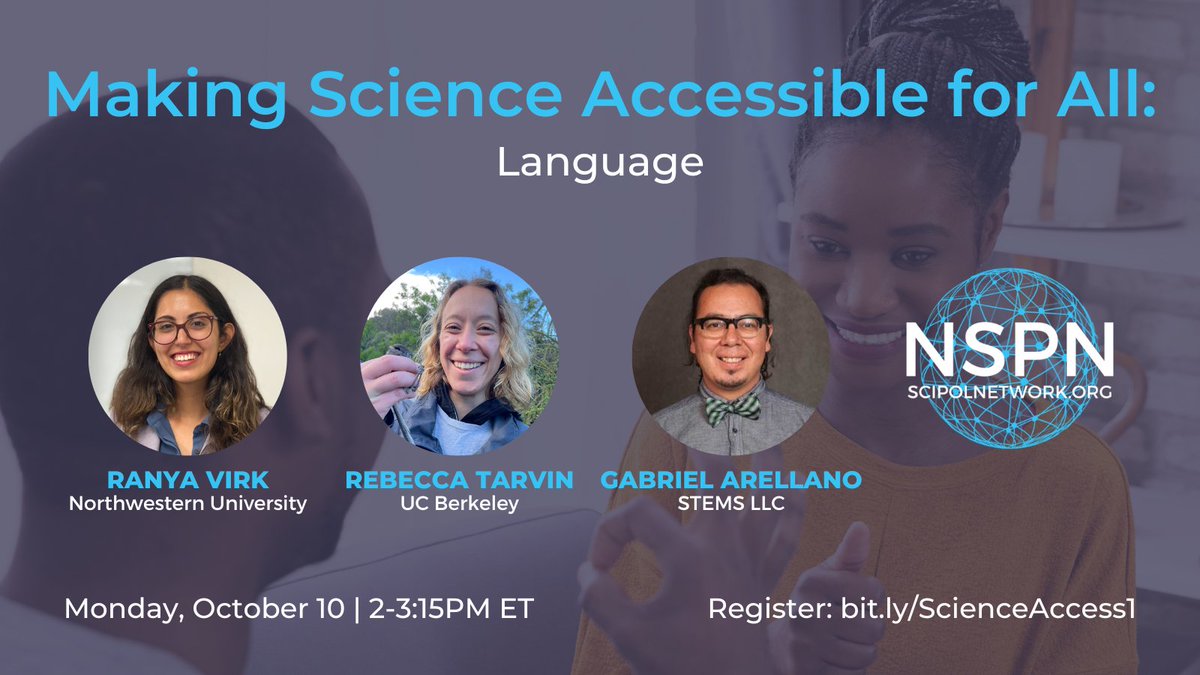 SciPolNetwork's tweet photo. Join us on Monday to learn about language accessibility! Our panelists will share their experiences and you'll learn how to apply these lessons to your own work.

Register here: https://t.co/H2W36oPcAY https://t.co/QPrdHJvh5G