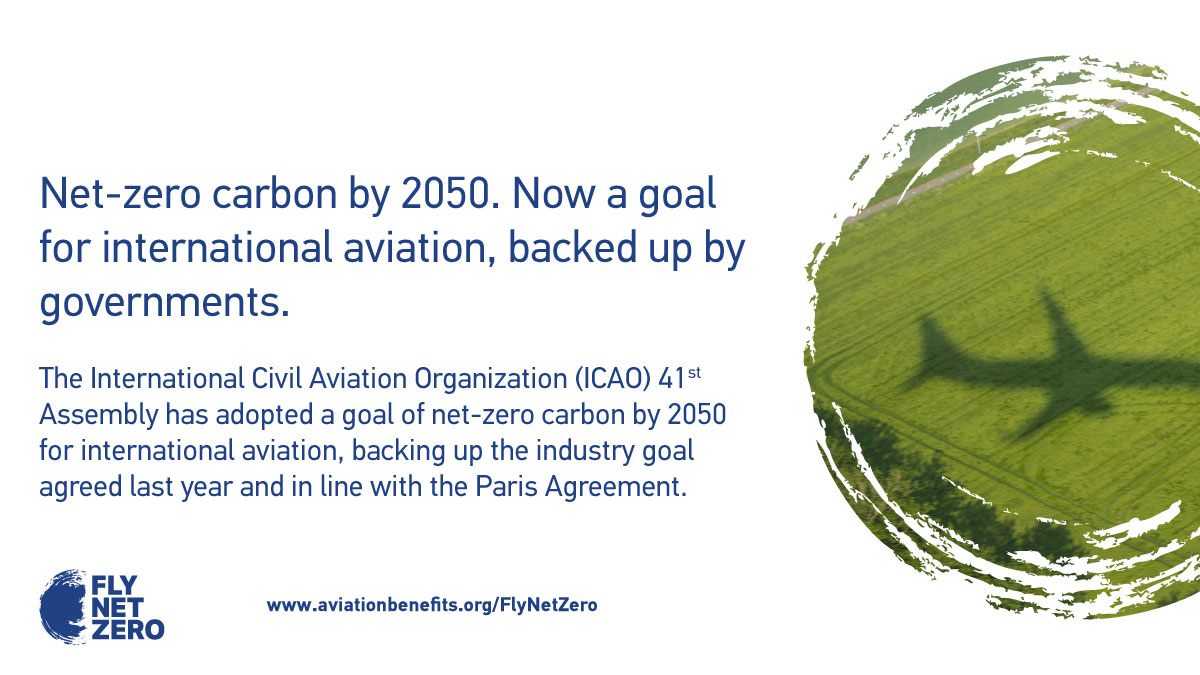 A milestone day for the aviation sector. The goal of net-zero carbon emissions for international flights by 2050, has now been adopted by governments at the <a href="/icao/">ICAO</a> Assembly in Montreal. #FlyNetZero