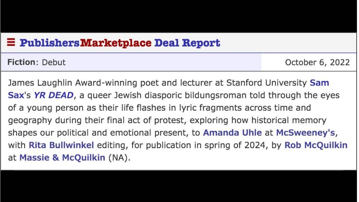 samsax1's tweet image. okay! so my first novel will be out in 2024 with @mcsweeneys !!! been working slowly on this since 2016 &amp;amp; am so excited !!