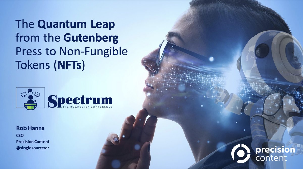 PCASinc's tweet photo. #PrecisionContent CEO, Rob Hanna, presents 'The Quantum Leap from the Gutenberg Press to Non-Fungible Tokens (NFTs)'
View our latest presentation at the link below
https://t.co/oaZUGNaaiP
📲 https://t.co/BxFrEMrLXo
#QuantumLeap #NFT #PrecisionContent https://t.co/MFcUhrQw14