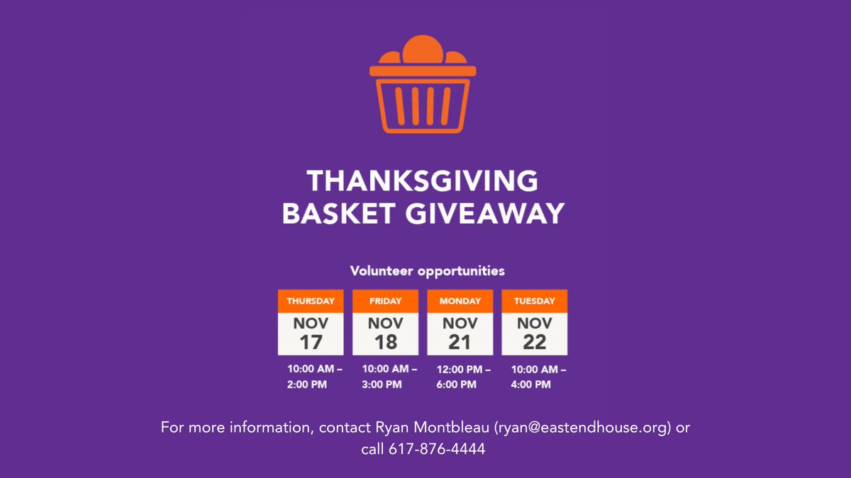 EEHCookingCause's tweet photo. Here comes the start of our Fall event season! East End House is preparing for the Thanksgiving Basket Giveaway, Holiday Toy Drive, and Adopt-a-Family events. Please consider donating to East End House during this season 

Find out more here: https://t.co/ZE1g2Pq7G5 https://t.co/nNfCQjdVX2