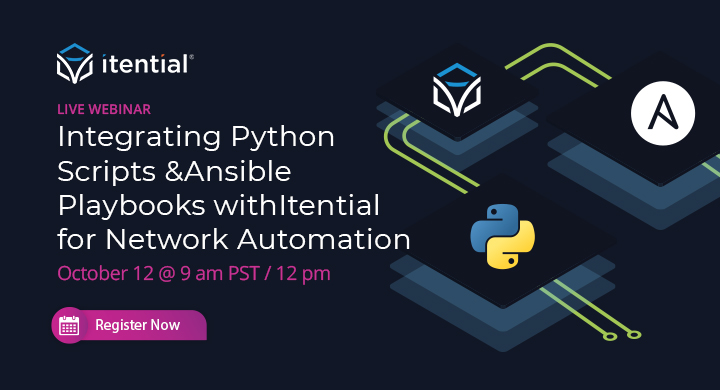 Itential's tweet image. Wishing you could expand your #Python scripts &amp;amp; #Ansible Playbooks? With Itential, you can leverage existing scripts, decorate them, &amp;amp; include them in larger workflows for end-to-end #NetworkAutomations. 

Join our live demo to see how: itential.com/live-webinar/i…