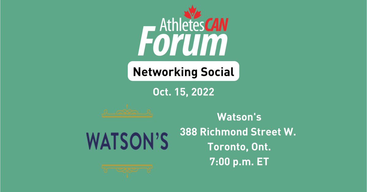 AthletesCAN's tweet photo. Our Toronto Networking Social during Forum is headed to Watson's!

Details ➡️https://t.co/28Zpqxg2a0

#AthleteVoice https://t.co/7GUnUEbcMP
