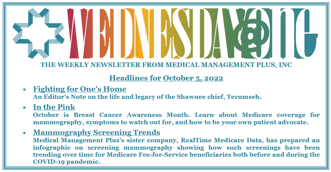 RTMDInsights's tweet photo. In observance of Breast Cancer Awareness Month, this week's issue of Wednesday@One includes a visualization from RealTime Medicare Data showing trends in screening mammography during Jan 2020 - Apr 2022. For a free subscription to Wednesday@One, go to https://t.co/rq9LSpJbBq https://t.co/3s6ELdW0fa