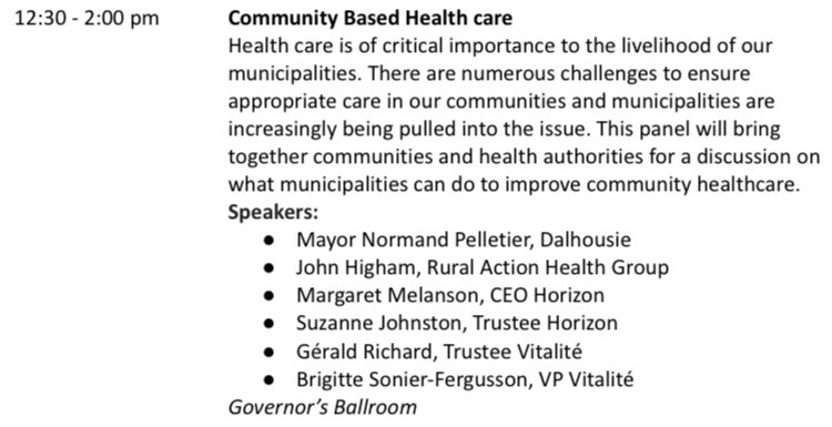 Ward3Riverview's tweet photo. @MunicipalNB conference: “How does the provision of health care need to change in NB? How do we find better ways for residents to access primary care, and how can that be achieved?” @CassistaCecile @AndrewJLeBlanc1 @SarahMurphy2021 @AlexScholtenNB @nbmurph @SackvilleBlack https://t.co/NqXiSZOPdk