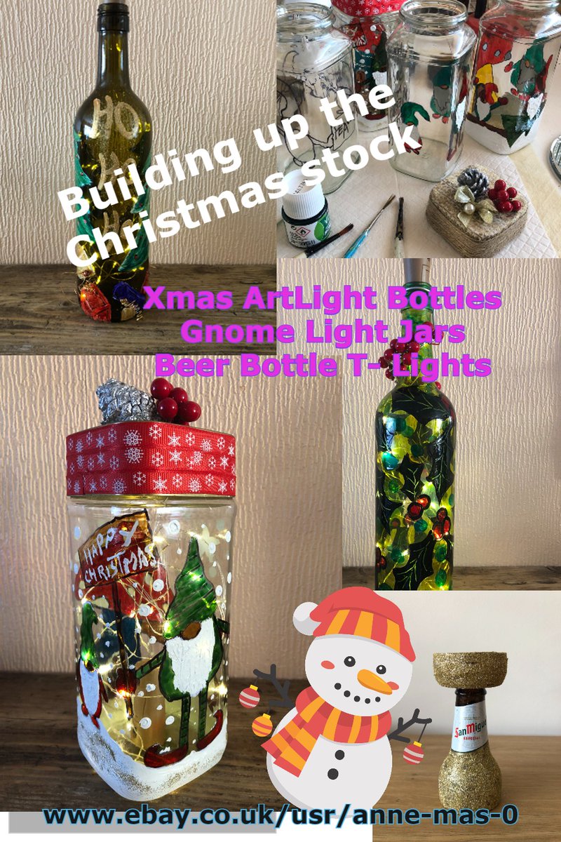 ebay.co.uk/usr/anne-mas-0 There will be more Gnome Light Jars available after the weekend, they are proving popular, also more Beer Bottle T-Light Holders #Christmas #giftideas #xmasdeco #handcrafted #upcycledbottlesandjars #artandgifts