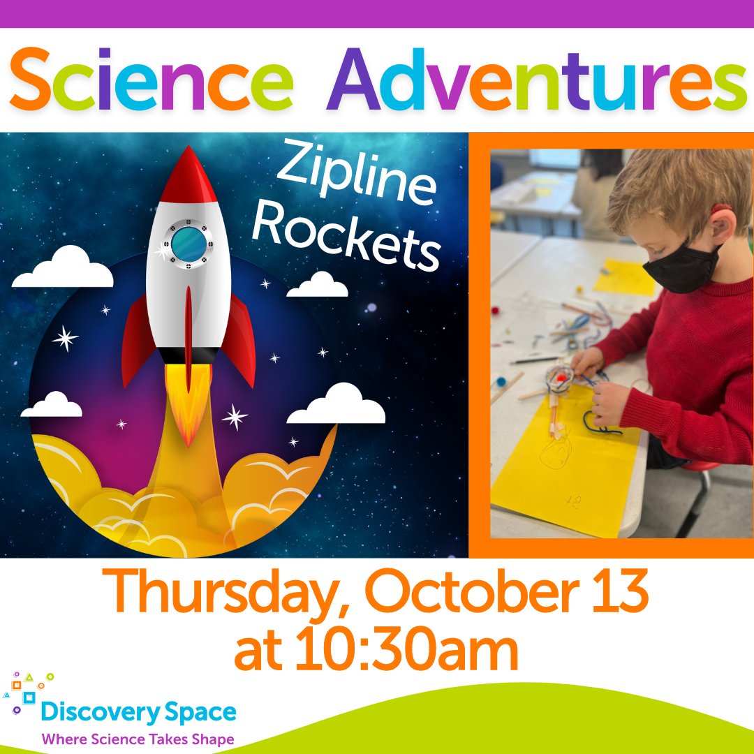 discoveryspace's tweet photo. 🚀 We're blasting into Space again next week for Science Adventures! 
Bring your little learners (ages 3-5) to make a zipline rocket and learn hands-on about Space!  Join us every Thursday at 10:30am! 

#stemlearning #statecollegepa #centralpa #prek #futurescientists https://t.co/TDAa2EyWqD
